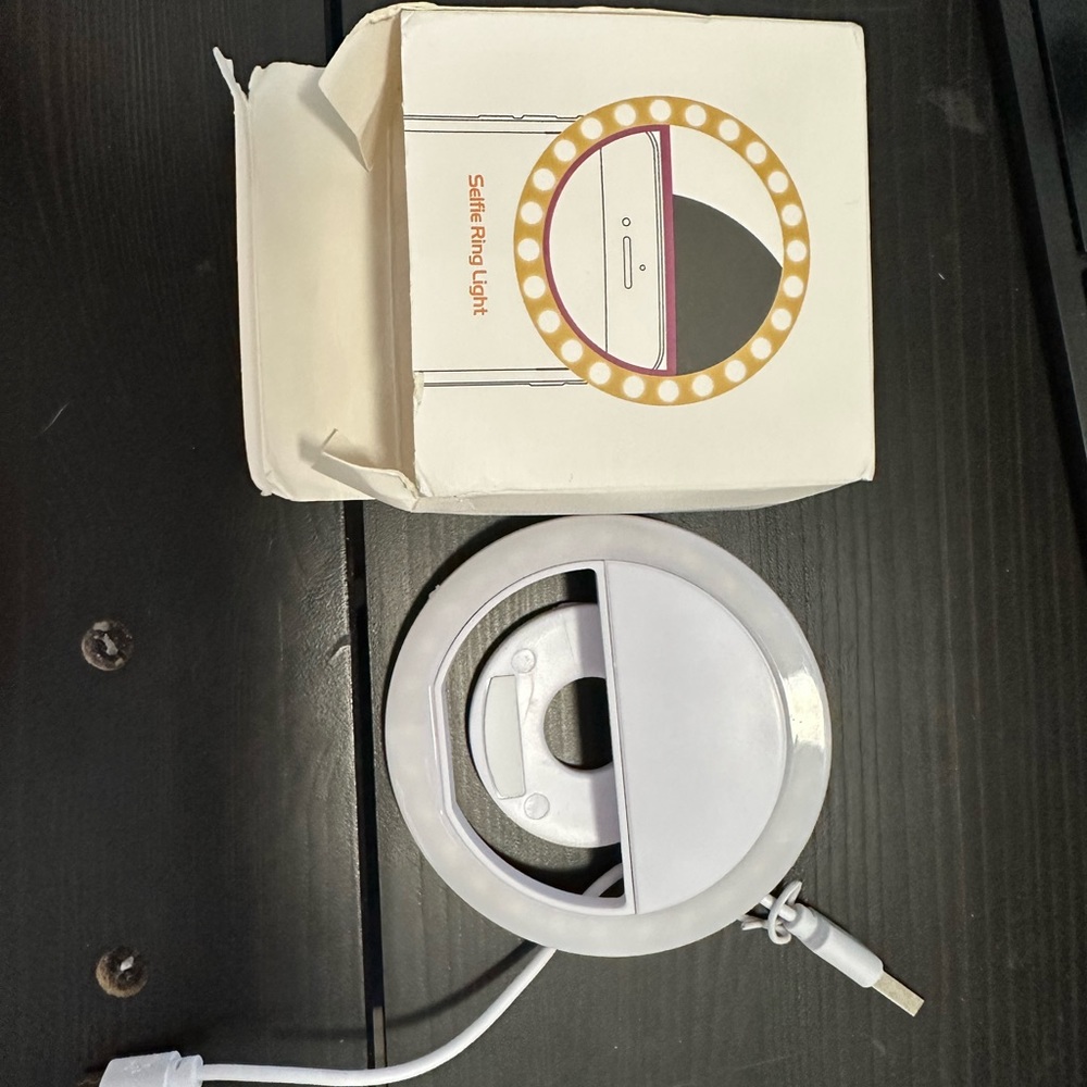 Selfie ring light, clip in to phone, laptop.